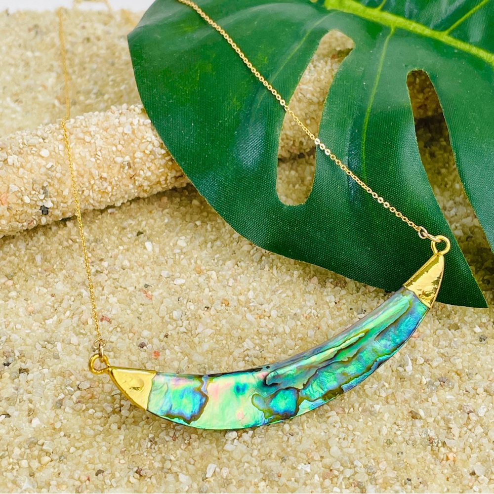 14k Gold Filled Chain | Abalone Crescent Moon Necklace